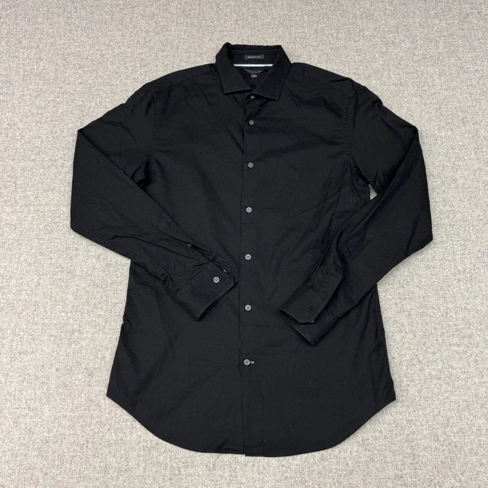 Banana Republic Button Down Shirt Medium Black Grant Fit 120s Supima Cotton Long